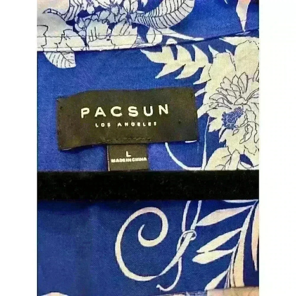 PacSun Hawaiian Shirt Sz L Blue Floral Button Up Beach Vacation‎ Party Wear - Picture 2 of 8